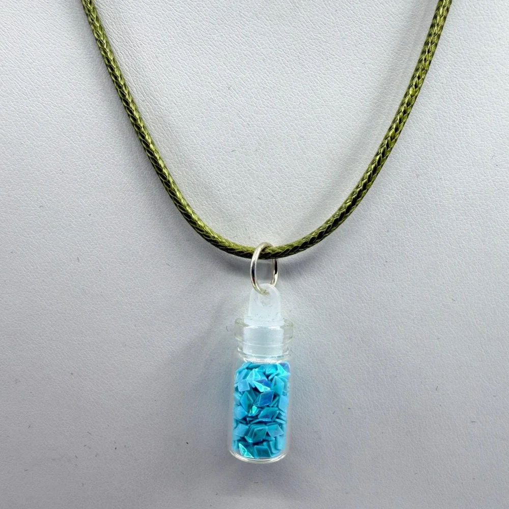 Whimsical Blue Tiny Bottle Pendant Necklace Celestial Boho Layering Gift Charm